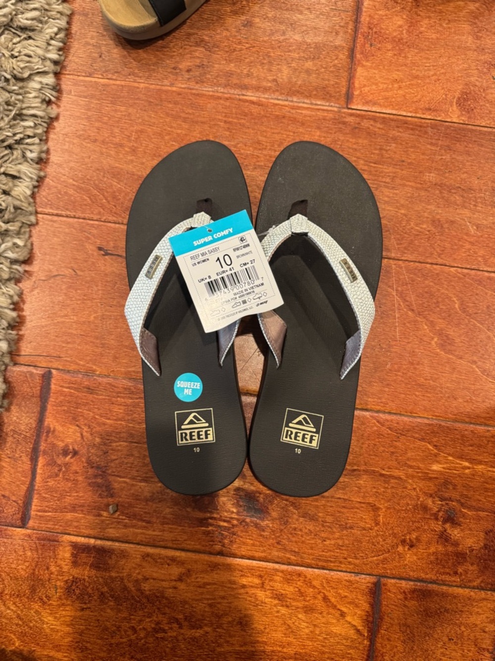 Reef Black Flip Flops with Silver Textured Straps - Picture 2 of 2